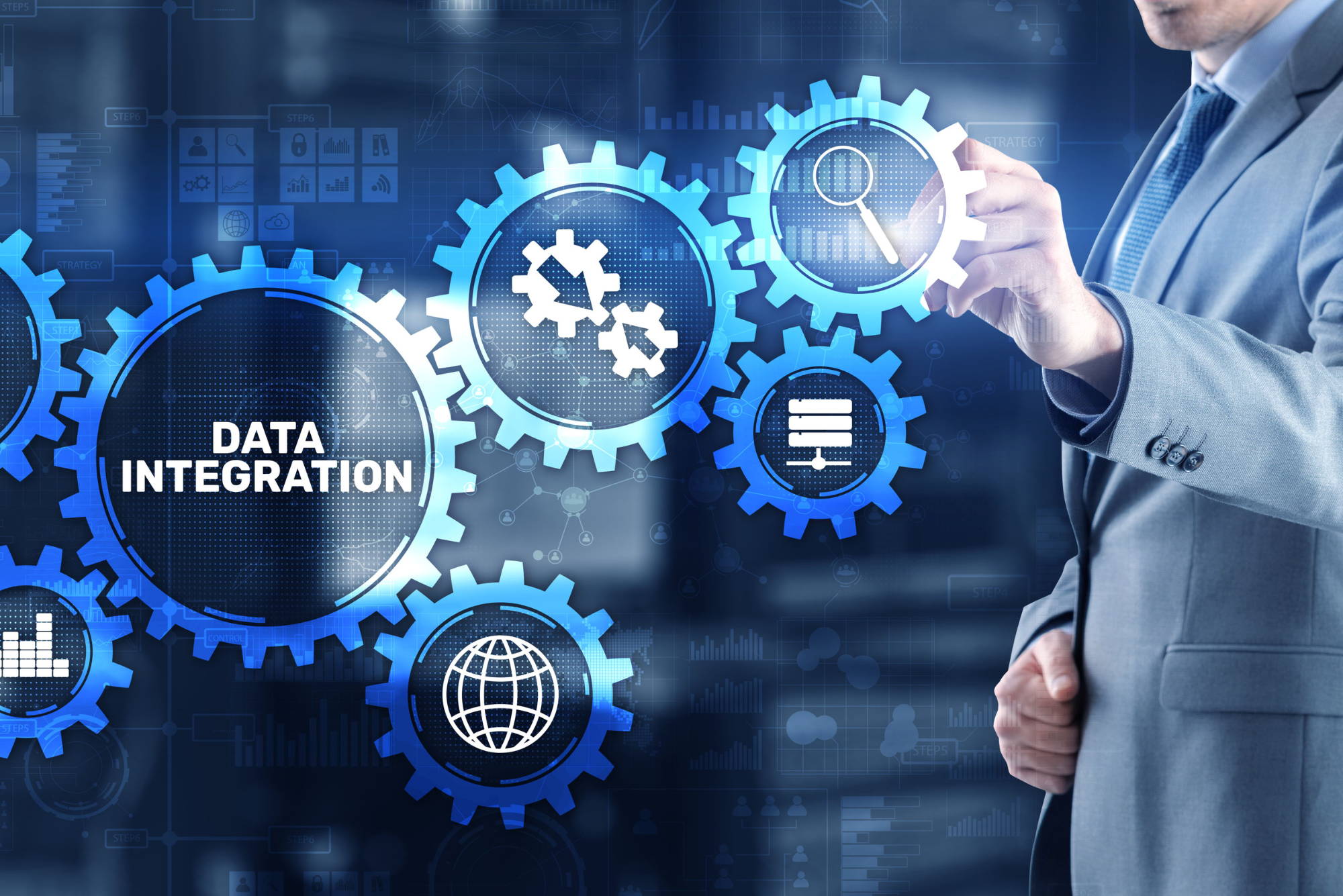 Gear icons, one labeled “data integration,” all together representing how Simple Interact integrates with eClinicalWorks.